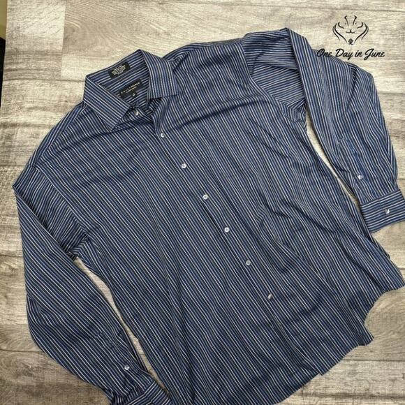 Crazy Horse Stiped Button Down Dress Shirt 100% Cotton Size 17 (36-37) - Picture 1 of 3